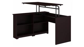 Adjustable Height Desks & Tables Bush 52" W 3 Position Sit to Stand Corner Bookshelf Desk