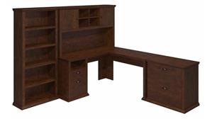 L Shaped Desks Bush 60in W L-Shaped Desk with Hutch, Lateral File Cabinet and 5 Shelf Bookcase
