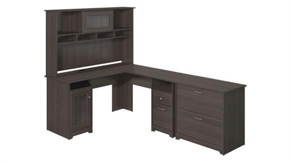 60in W L-Shaped Computer Desk with Hutch and Lateral File Cabinet