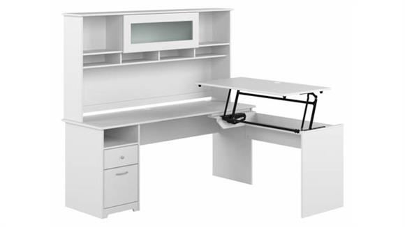 6ft W 3 Position L-Shaped Sit to Stand Desk with Hutch