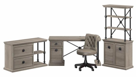60in W Designer Desk and Chair Set with Lateral File Cabinet and Bookcase with Doors