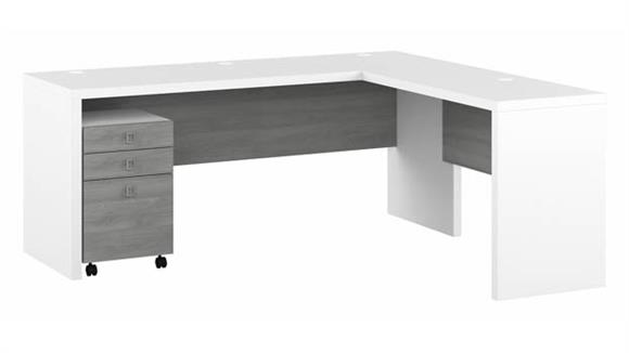 72in W L-Shaped Credenza Desk with 3 Drawer Mobile File Cabinet