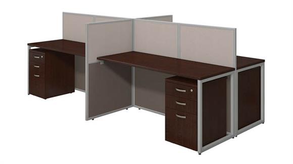 60in W 4 Person Straight Desk Open Office with 3 Drawer Mobile Pedestals
