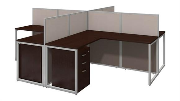 60in W 4 Person L-Desk Open Office with 3 Drawer Mobile Pedestals and 45in H Panels