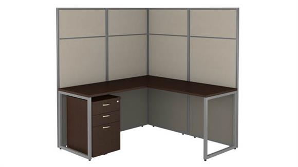 60in W L-Shaped Cubicle Desk with File Cabinet and 66in H Panels