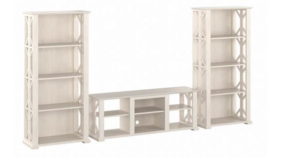 Farmhouse TV Stand for 70in TV with 4 Shelf Bookcases (Set of 2)