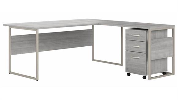 72in W x 36in D L-Shaped Table Desk with Assembled 3 Drawer Mobile File Cabinet