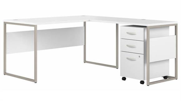 60in W x 72in D L-Shaped Table Desk with Mobile File Cabinet