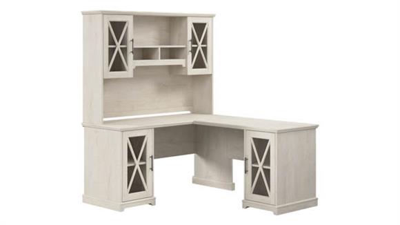 60in W Farmhouse L-Shaped Desk with Hutch and Storage Cabinets