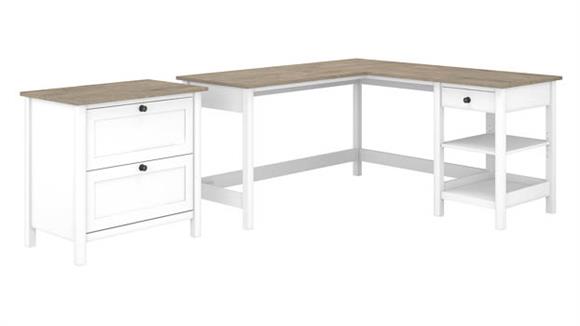 60in W L-Shaped Computer Desk with 2 Drawer Lateral File Cabinet