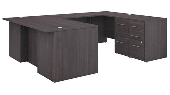 72in W U-Shaped Executive Desk with 3 Drawer File Cabinet - Assembled, and 2 Drawer File Cabinet - Assembled