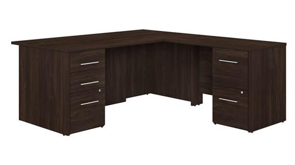 72in W L-Shaped Executive Desk with 3 Drawer File Cabinet and 2 Drawer File Cabinet
