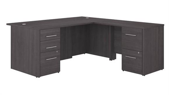 72in W L-Shaped Executive Desk with 3 Drawer File Cabinet - Assembled, and 2 Drawer File Cabinet - Assembled