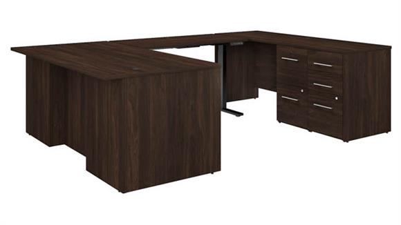 6ft W Height Adjustable U-Shaped Executive Desk with 2 Drawer File Cabinet - Assembled, and 3 Drawer File Cabinet - Assembled