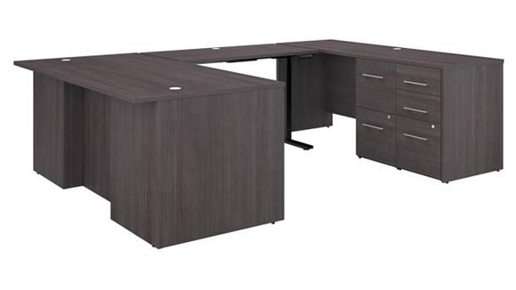 6ft W Height Adjustable U-Shaped Executive Desk with 2 Drawer File Cabinet - Assembled, and 3 Drawer File Cabinet - Assembled