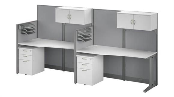 2 Person Straight Cubicle Desks with Storage, Drawers, and Organizers