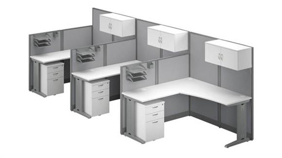 3 Person L-Shaped Cubicle Desks with Storage, Drawers, and Organizers