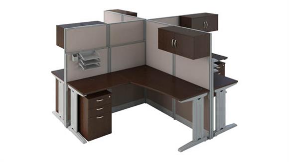 4 Person L-Shaped Cubicle Desks with Storage, Drawers, and Organizers