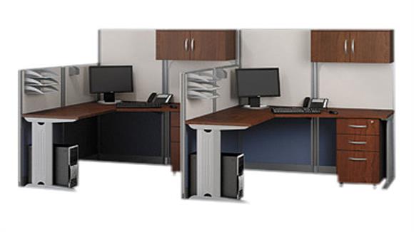 2 Person L-Shaped Cubicle Desks with Storage, Drawers, and Organizers