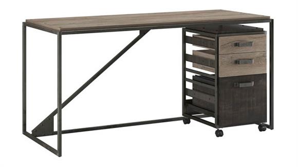 62in W Industrial Desk with 3 Drawer Mobile File Cabinet