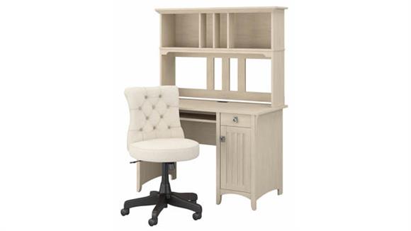 48in W Computer Desk with Hutch and Mid Back Tufted Office Chair