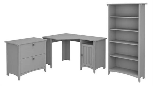 55in W Corner Desk with Lateral File Cabinet and 5 Shelf Bookcase