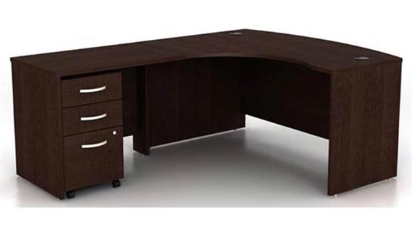 60in W L-Shaped Bow Front Desk with Assembled 3 Drawer Mobile File Cabinet