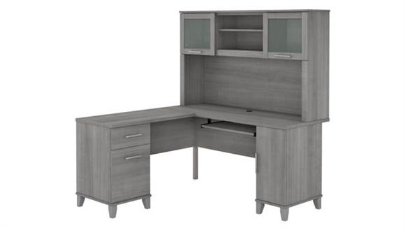 60in W L-Shaped Desk with Hutch