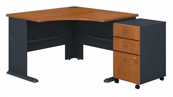 48in W Corner Desk with Assembled 3 Drawer Mobile File Cabinet