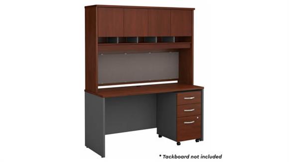 60in W x 24in D Office Desk with Hutch and Assembled 3 Drawer Mobile File Cabinet