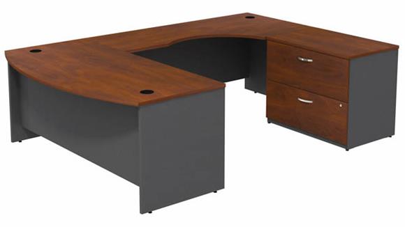72in W Bow Front U-Shaped Desk with Assembled 2 Drawer Lateral File Cabinet