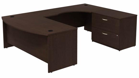 72in W Bow Front U-Shaped Desk with Assembled 2 Drawer Lateral File Cabinet