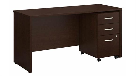 60in W x 24in D Office Desk with Assembled 3 Drawer Mobile File Cabinet