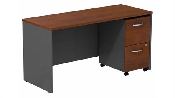 60in W Desk Credenza with Assembled 2 Drawer Mobile Pedestal