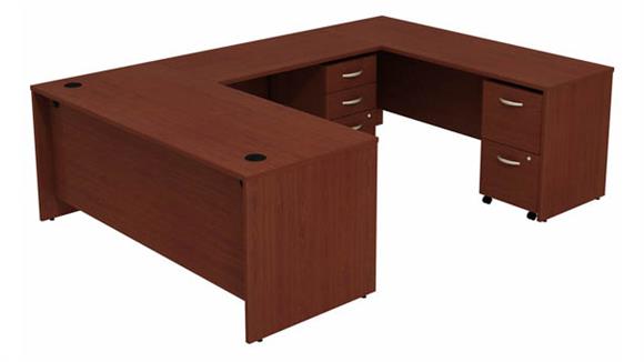 72in W U-Shaped Desk with (2) Assembled Mobile File Cabinets