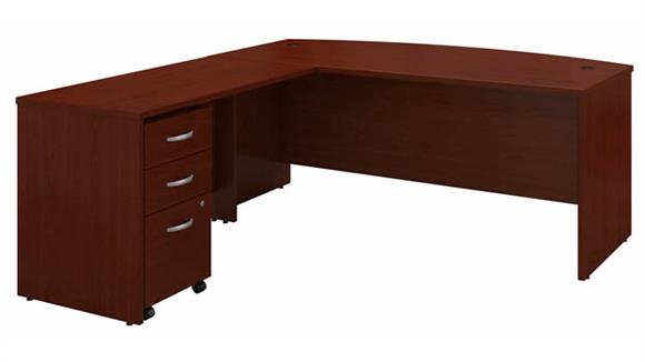 72in W Bow Front L-Shaped Desk with Assembled 3 Drawer Mobile File Cabinet