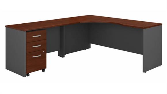 72in W Left Handed Corner Desk with 48in W Return and Assembled 3 Drawer Mobile File Cabinet