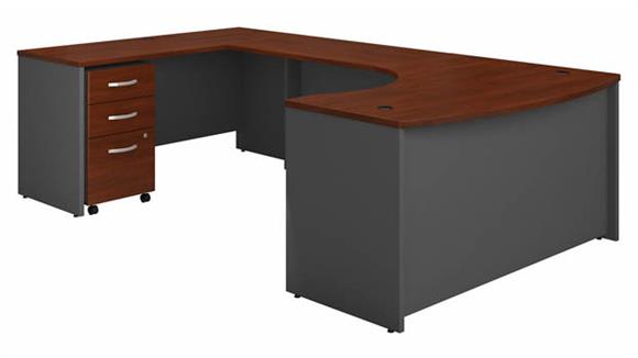 60in W Left Handed Bow Front U-Shaped Desk with Assembled Mobile File Cabinet
