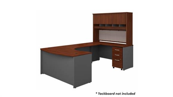 60in W Right Handed Bow Front U-Shaped Desk with Hutch and Assembled Mobile File Cabinet