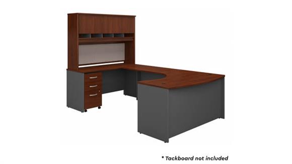 60in W Left Handed Bow Front U-Shaped Desk with Hutch and Assembled Mobile File Cabinet