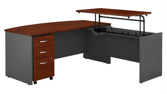 6ft W x 36in D 3 Position Bow Front Sit to Stand L Shaped Desk with Mobile File Cabinet