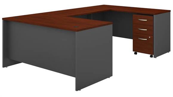 60in W U-Shaped Desk with 3 Drawer Mobile File Cabinet