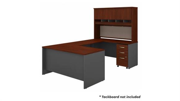 60in W U-Shaped Desk with Hutch and Mobile File Cabinet