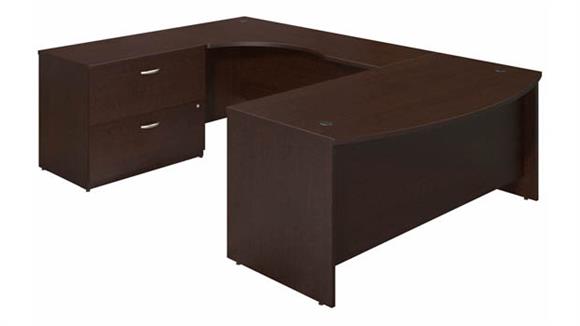 72in W x 36in D Left Hand Bowfront U-Station Desk Shell with Lateral File