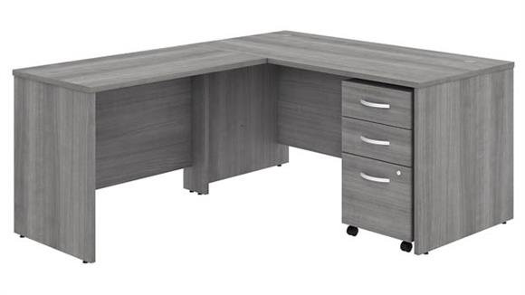 60in W x 30in D L-Shaped Desk with 42in W Return and Assembled Mobile File Cabinet