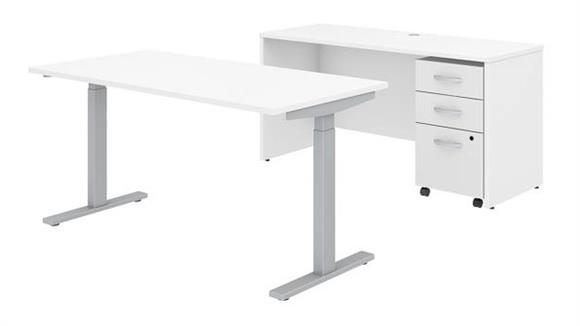 60in W x 30in D Height Adjustable Standing Desk, Credenza and Assembled Mobile File Cabinet