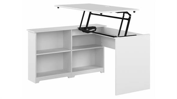 52in W 3 Position Sit to Stand Corner Desk with Shelves