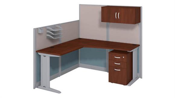 65in W L-Shaped Cubicle Desk with Storage, Drawers, and Organizers