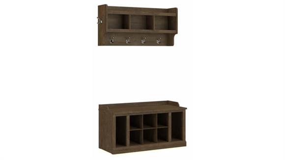 40in W Shoe Storage Bench with Shelves and Wall Mounted Coat Rack