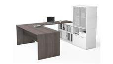 U Shaped Desks Bestar 72in W U-Shaped Executive Desk with Frosted Glass Doors Hutch